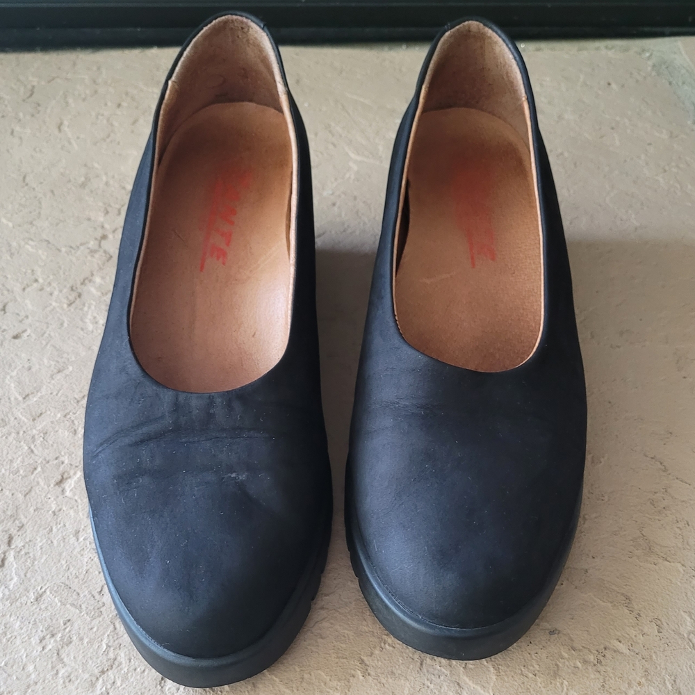 Size 8.5 (39) Zante Made in Italy Wedge Heels Black Latex Leather Women Shoes